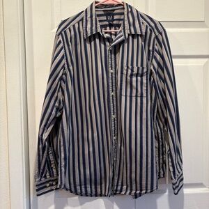 Vintage Gap Tan and Blue Long Sleeve Button Up - Size Large